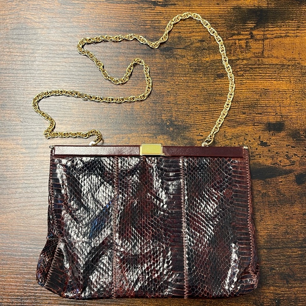 Vintage Genuine Snakeskin Purse/Clutch with Gold Chain